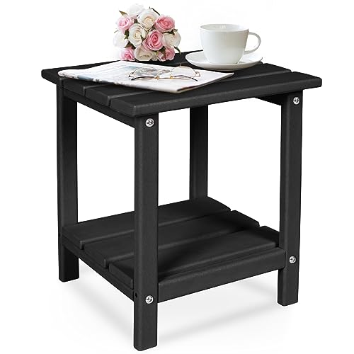 DAILYLIFE Outdoor Side Table, Adirondack Patio End Tables, Small Outdoor Coffee Table, HDPE Plastic End Table for Lawn, Garden, Beach, Pool, Balcony (Black, Double Layer)