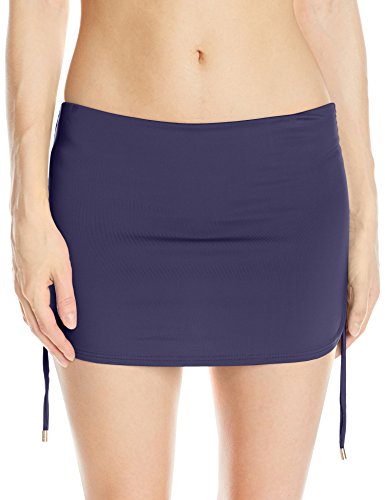 Calvin Klein Women's Side Shirred Skirted Bikini Bottom, Navy, X-Large