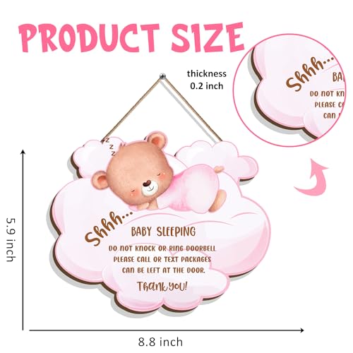 Image of Baby is Sleeping Wooden Hanging Door Sign, Funny Front Door Do Not Ring Doorbell Decorations Hanging Sign, Baby Sleeping Door Sign for Room Front Door Nursery Bedroo