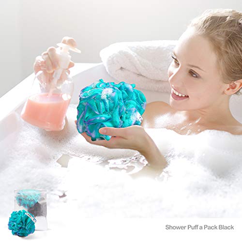 Fuxury 5 pcs Bath Sponges Shower Loofah Swirls Color Set, 4 pcs 60g Mesh Pouf + 1 pcs 20g for Baby or Face Washing - Thumbnail 2