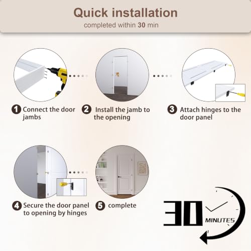 JUBEST 36"x80" Right-Hand Prehung Interior Door with Knock Down Jamb Kit & Matte Black Hinges, Raised 2-Panel Arch Top White Primed Hollow Core Molded Door Slab with Bore & Hinge Cutout, No Handle by JUBEST - Image 9