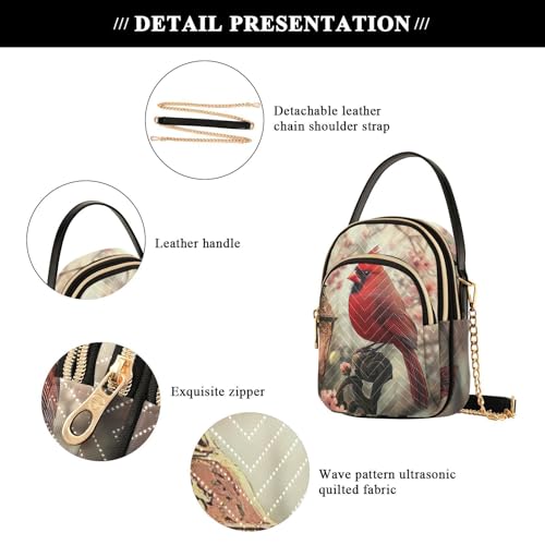 Red Bird Cardinal Pink Flowers Small Crossbody Bags for Women Adjustable Strap Purses Travel Handbags 208585454