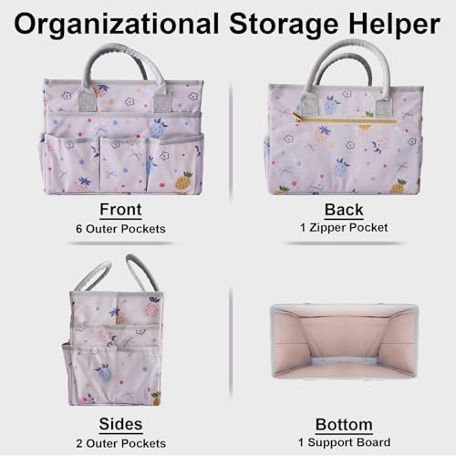Image of Cupohus Art Organizer Craft Storage Tote Bag with Pockets and Handles, Oxford Fabric Carrying Caddy for Teacher, Officer, Artist, Traveler, and More-Pink Fruit