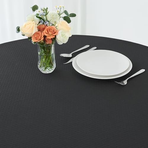 Image of maxmill Round Weaved Texture Design Tablecloth Spill-Proof Wrinkle Free Soft Washable Table Cloth for Circular Table Cover, for Dining Room Buffet Banquet Parties Holiday Dinner, 90 Inch Black