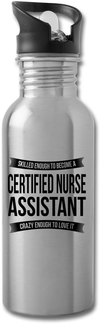 Funny Certified Nurse Assistant Water Bottle For Men Women New Job Gifts Appreciation 20 fl oz Bottle Silver