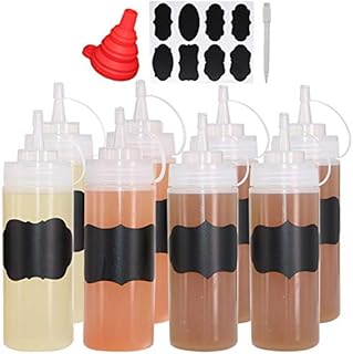 Belinlen 8 Pack 12 oz Plastic Squeeze Squirt Condiment Bottles with Twist On Cap Lids - Perfect for Condiments, Oil, Icing, Liquids–Set of 8 with extra 1 Silicone Funnel, 8 Chalk Labels and 1 Pen