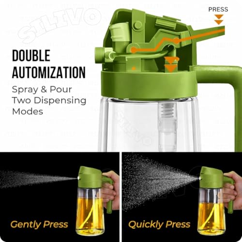 Image of CAKETIME 2 in 1 Glass Oil Sprayer & Dispenser Bottle 500ml for Kitchen - Olive Oil Spray Bottle with Fine Mist Sprayer & Pour Spout - Mister for Air Fryer, Salad, BBQ, Cooking & Baking