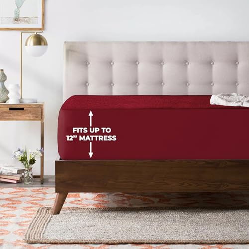 Image of 100% Waterproof Premium Cotton Feel Mattress Protector Single Size, 72x36 Inches | Breathable and Hypoallergenic Ultra Soft Fitted Bed Protector Cover 72 inchx36 inch - Single, Maroon