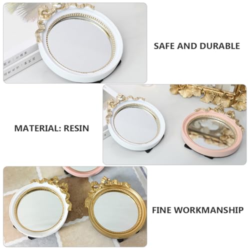 Espejo de maquillaje portátil redondo con moño beige miniatura 7