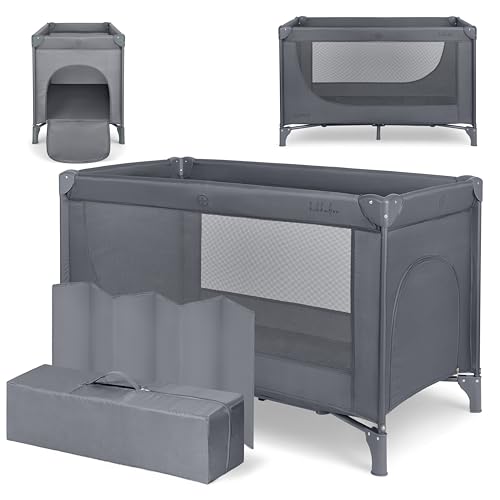 KikkaBoo Cuna de Viaje SO Gifted 2026, Cuna Bebe 120x60 cm hasta 15 kg, Parque Plegable con Bolsa de Transporte, Ligera y Compacta, Gris