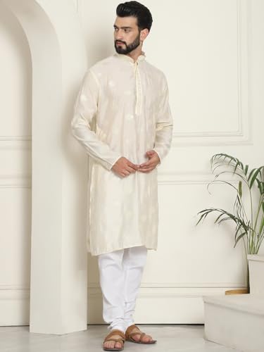 Image of SOJANYA (Since 1958 Men's Cotton Silk Sequinned Embroidered Kurta with White Pyjama