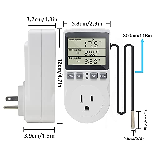 Ketotek Digital Thermostat Outlet Plug Temperature Controller Outlet Socket 120V Heating Cooling Control 110V 15A Celsius/Fahrenheit Display #TOP6