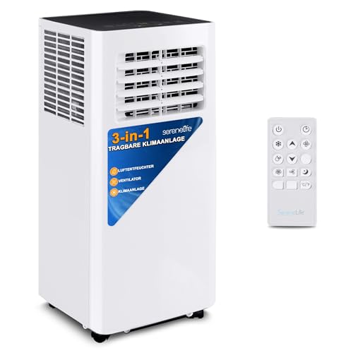 Serenlife Mobile Klimaanlage, 10.000 BTU – 3-in-1 Klimagerät mit Luftkühler, Ventilator & Luftentfeuchter – WLAN & Timer – für Zuhause &...