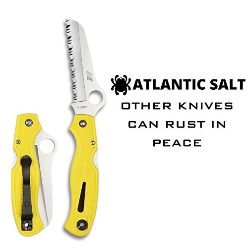 Spyderco Atlantic Salt Lightweight Folding Utility Pocket Knife With 3.68" Corrosion Resistant H-1 Sheepfoot Blade And Durable Hi-Viz Yellow Frn Handle - Spyderedge - C89Syl #TOP1