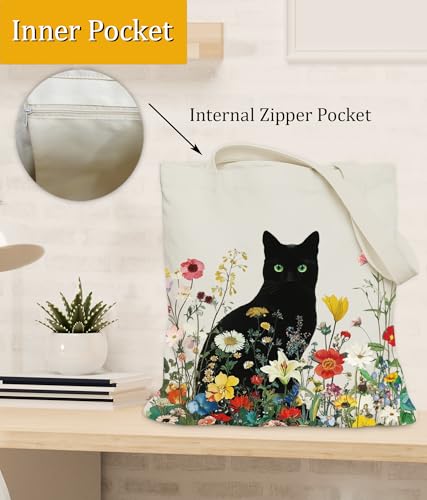 Image of Cat Gifts Tote Bag for Women Girls, Cat Lover Gifts Tote Bag for Daughter Besties, Medium Size with Inner Pocket