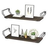 Floating Shelves for Wall, SWTYMIKI Rustic Wood Wall Mounted Shelf Set of 2 Farmhouse Storage & Wall Decor Hanging Shelves for Bathroom, Bedroom, Living Room, Kitchen, Office Home Decoration, Black