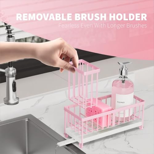 image for Cisily Pink Sponge Holder for Kitchen Sink, Sink Caddy Organizer with 