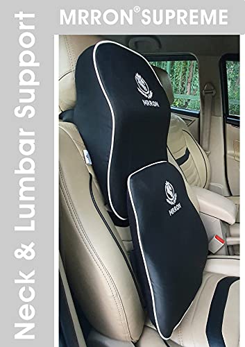 Image of MRRON Supreme EXEMPHLAR Series Memory Foam Elongated Neck Rest & Lumbar Support for Car or Office Chair- Neck Pillow car Cushion Kit Designed Ergonomically for Extra Neck Support (Black)