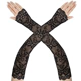 Lange Spitzenhandschuhe Schwarz Damen Fingerlose Handschuhe,1PCS Damen Ellenbogenlänge Florale Spitzen Handschuhe,1980er Jahre Party Teeparty Kleidungszubehör,Halloween Atmungsaktive Maskerade