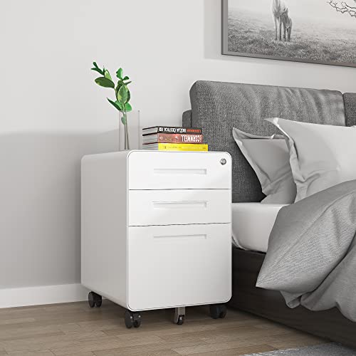 Afaif 3 Drawer File Cabinet With Lock, Metal Filing Cabinets For Home Office, Small Rolling File Cabinet Under Desk Office Drawer Mobile Storage Cabinet Fits Letter/Legal/A4 Size, White #TOP5