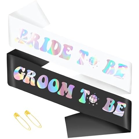 SKJIAYEE 2 Pcs Bride to Be Sash and Groom to Be Sash Kit, Glitter Iridescent Bachelorette & Bachelor Sash (Custom- Lengthened) for Wedding Bridal Shower Engagement Party Decorations, Ideas, Gifts. Cover