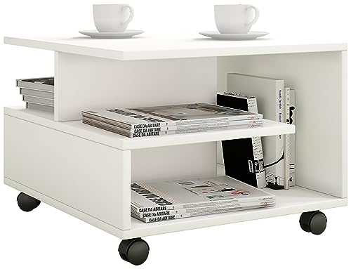 VCM Table Basse en Bois Table de Salon à roulettes Table Basse Stango S Blanc