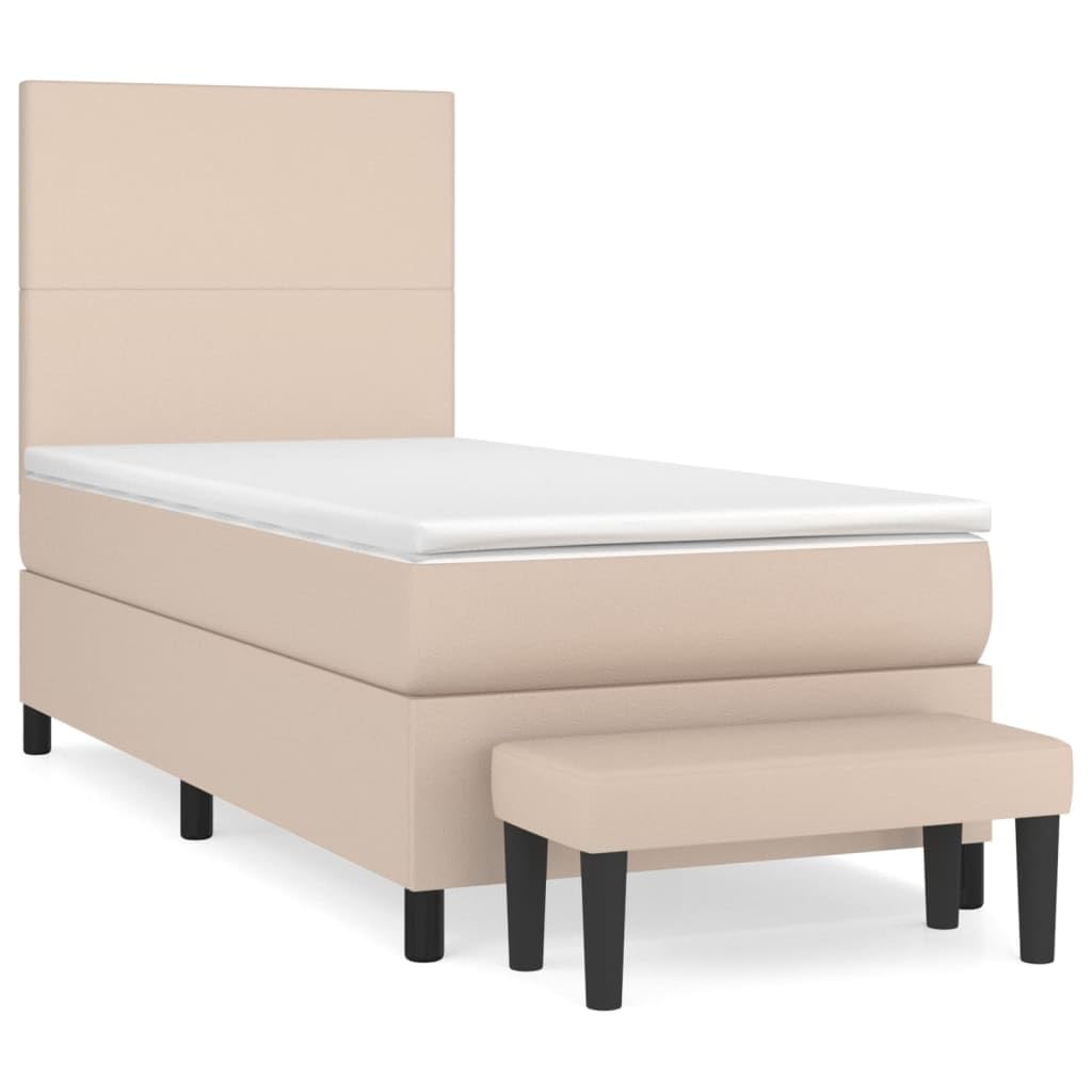 Similpelle antimacchia letto imbottito con panca Cappuccino 90x200 cm