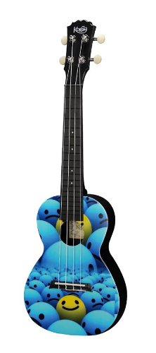 Ukelele de concierto (con cuerdas Aquila), dise?o de smiley, color azul y amarillo