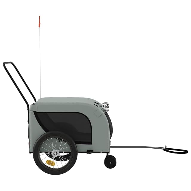 Foto 6 de 8 de vidaXL Remolque de Bicicleta Mascotas Hierro Tela Oxford Gris Negro