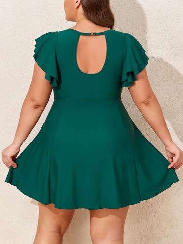Smismivo Plus Size Swimsuit for Women One Piece Swim Dress Tummy Control Swim Suit Ruffle Sleeves Bathing Suit2
