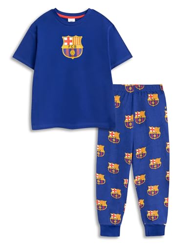 FC Barcelona Boys Blue Short Sleeve Long Leg Pyjama Set | Classic Sleepwear with Logo Design | Comfortable Loungewear for Kids | Perfect Nightwear Merch - 3-4 Years