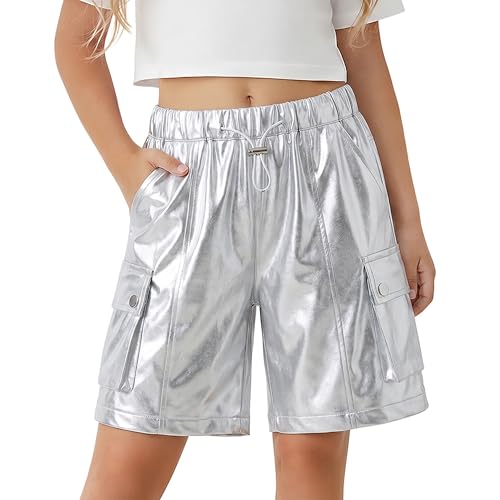 Image of Rolanko Girls Cargo Shorts Lightweight Parachute Short Pants with Pockets Summer Cargo Shorts for Kids Casual Hiking Sports