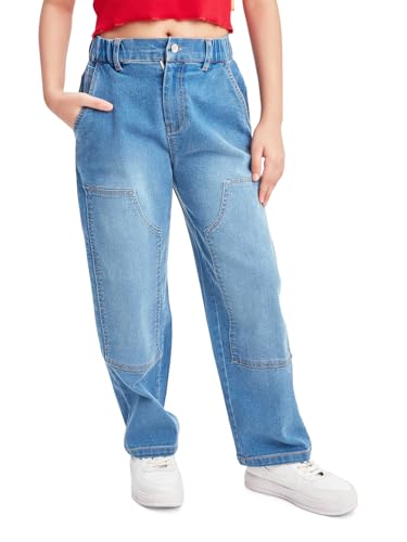 Image of olele Girls Super Jeans Collection for 4-14 Yrs | Stretchable Cotton Denim Trousers | Blue Jeans for Kids | Baggy Denim Pants | Cargo Pants for Girls