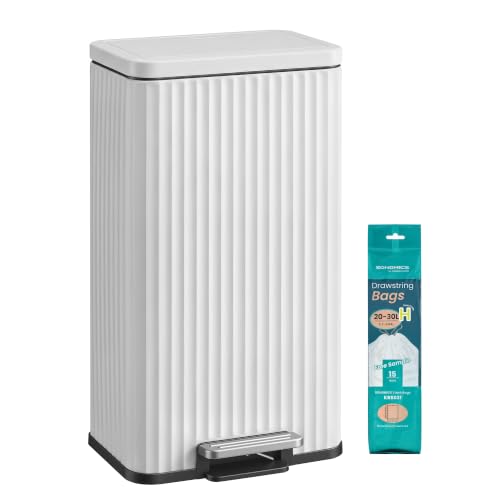 SONGMICS Cubo de Basura de Acero, 30 L, con Pedal, Cierre Suave