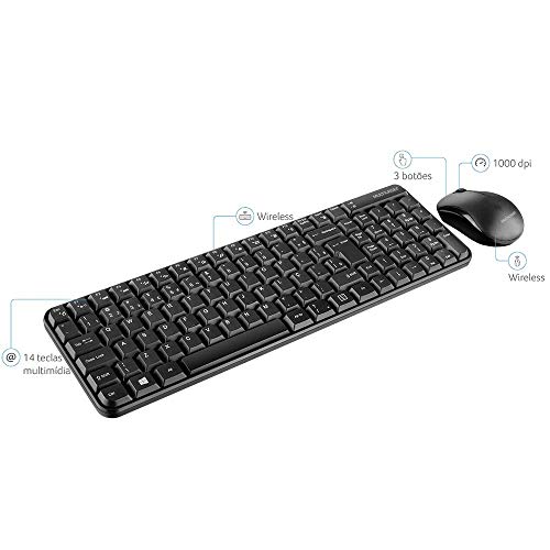 Kit Combo Teclado e Mouse Sem Fio Compacto Multimídia Conexão USB 1000dpi Teclas Compactas Preto - T