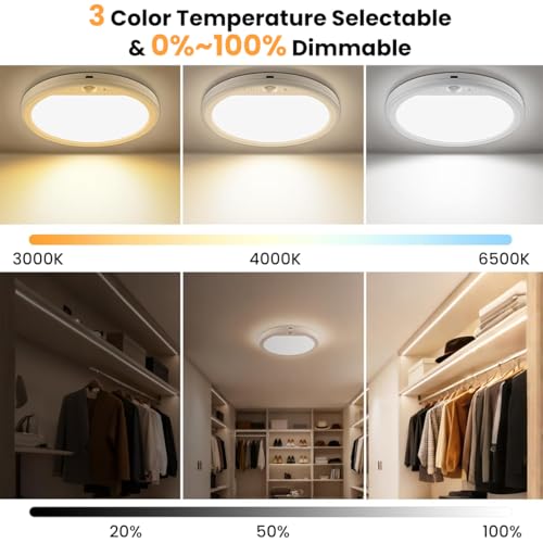 Image of ELEPHANTBOAT Motion Sensor LED Light, 7'' Round LED Wall Lamp with Remote Control, 3 Color Temperatures & 5 Brightness Levels Sensor Light for Home Indoor, Living Room, Balcony, Stairway