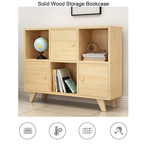 Yq Whjb Solid Wood Bookcase,Simple Free Combination Bookshelf Floor-Standing Lattice Cabinet Storage Shelf Cabinet Door-B 106X30X83Cm(42X12X33Inch) #TOP2