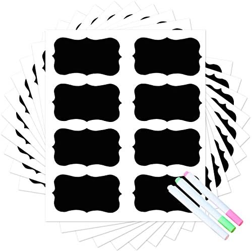 Chalkboard Labels Stickers, 80Pcs Removable Label Stickers with 3 Chalk Markers, Reusable Blackboard Stickers for Jars