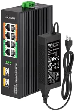 LINOVISION Industrial 8-Port Full Gigabit Unmanaged POE Switch with 2 SFP Uplinks, 4 BT 90W PoE Ports, POE Watchdog, Redundant Power, DIN-Rail POE Switch for PTZ Camera/POE Lighting/ POE Monitor