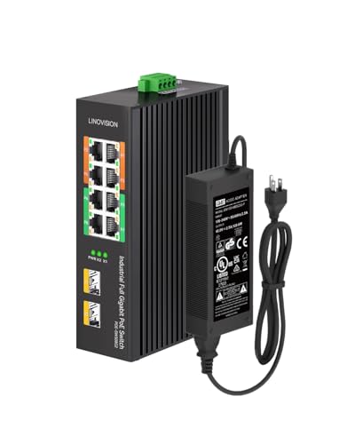 LINOVISION Industrial 8-Port Full Gigabit PoE Switch with 4 BT 90W PoE++ Ports, 2 Gigabit SFP Uplinks, 120W Budget, NDAA Compliant, DIN-Rail Switch for PTZ Camera/Lighting/Monitor
