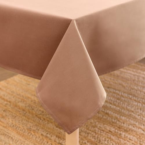 Image of Encasa Dining Table Cover for 6 to 8 Seater | Size 140x230 cm | Cotton Canvas Fabric | Tan Solid Color | Dining Table Cloth for Decoration - Machine Washable