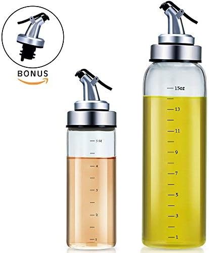 Olive Oil Dispenser Cruet Set - Agvincy Salad Dressing Bottle for Balsamic Vinegar, Soy Sauce Including 2pack Heavy-duty 17oz & 6oz Glass Bottles and 1 Replaceable Non-Drip Spout