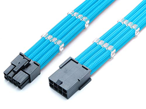 Cable de extensión de tarjeta gráfica PCIE GPU de 8 pines azul claro de 30 cm con 2 peines de cable transparentes