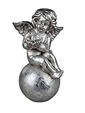 formano Engel auf Kugel antik-Silber Patina 47 cm Dekoration Figur Putte