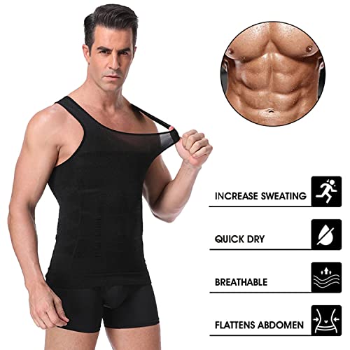 Image of Wearslim Men Compression Shirt For Workout Vest Abs Abdomen Slim Body Shaper Undershirt Slimming Shirt to Hide Gynecomastia Stretchable Tummy Tucker Vest - Pack of 2 - (Black & White)
