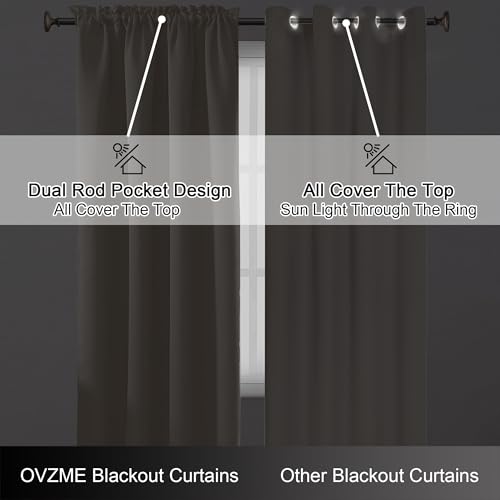 Image of Extra Long 10 FT Blackout Curtains for Patio 120 Inches Long 2 Panels Set, Solid Thermal Insulated Energy Saving Rod Pocket Window Treatment Curtains Blackout Drapes, W50xL120, Stone