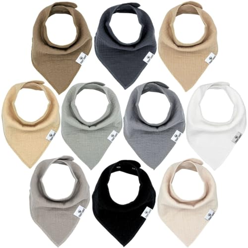 Image of Diaper Squad 10-Pack Baby Bibs for Drooling and Teething - Bandana Bibs for Girls, Boy, Unisex Soft Cotton Baby Drool Bibs
