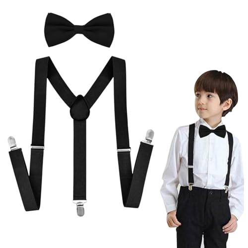 Tokaneit Bretelle per Bambini Y e Papillon Set Nero Cinghie Regolabili,Bretelle Bambino e Papillon Elastici,Cinghie Regolabili Universali per Ragazzi e Ragazze,per Bambini da 1 a 10 Anni