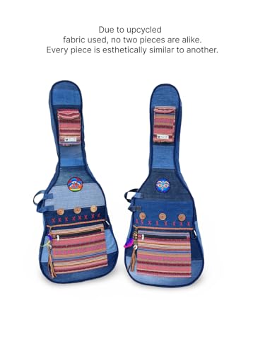 Image of The House of tara Denim Cotton Fabric Acoustic Guitar Bag Cover for Men and Women | Modern Guitar Case | Cotton Inner Lining | Adjustable Straps | Padded Protection | Zip Pocket | Blue