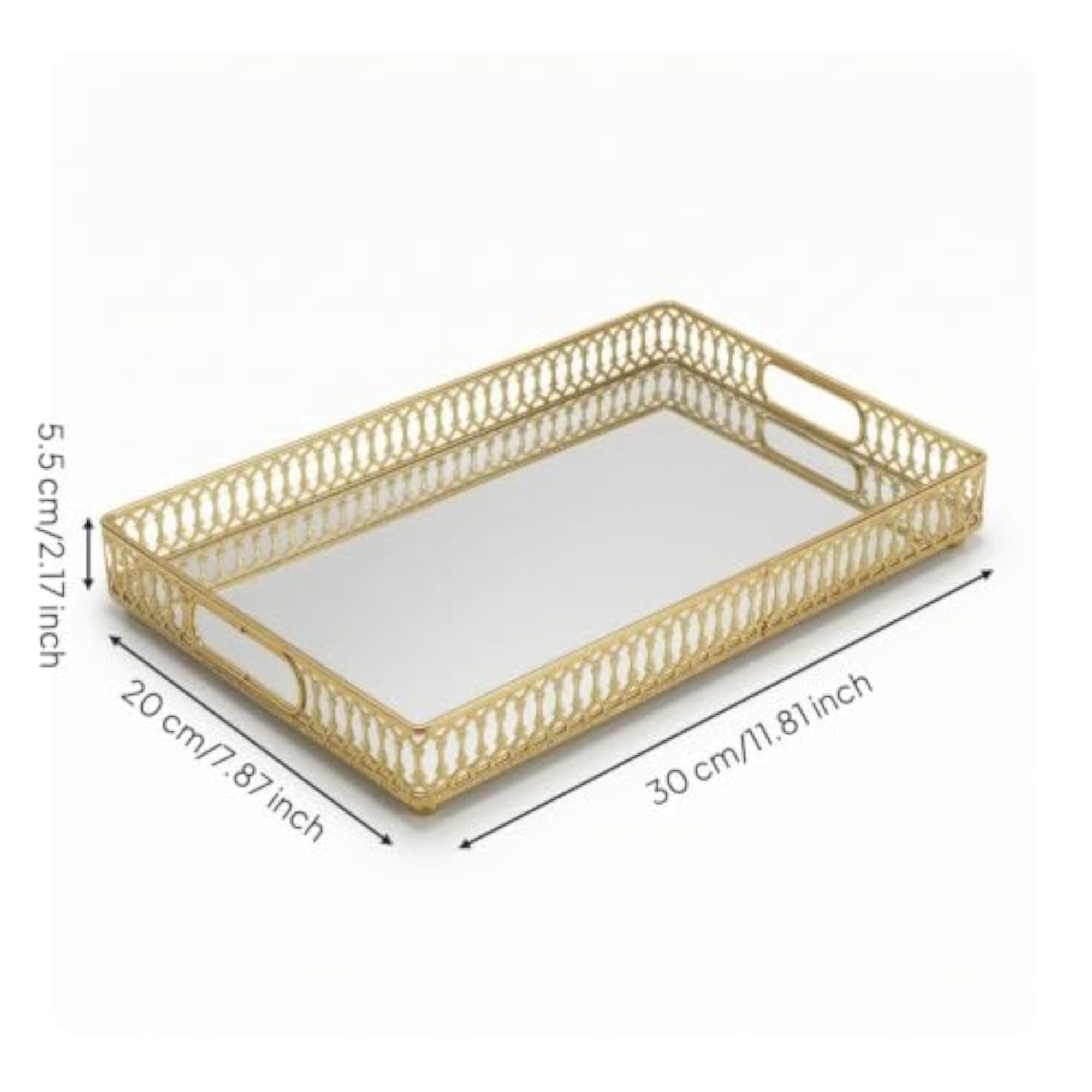 Ornate Mirrored Glass Tray, Rectangular Vanity Organizer